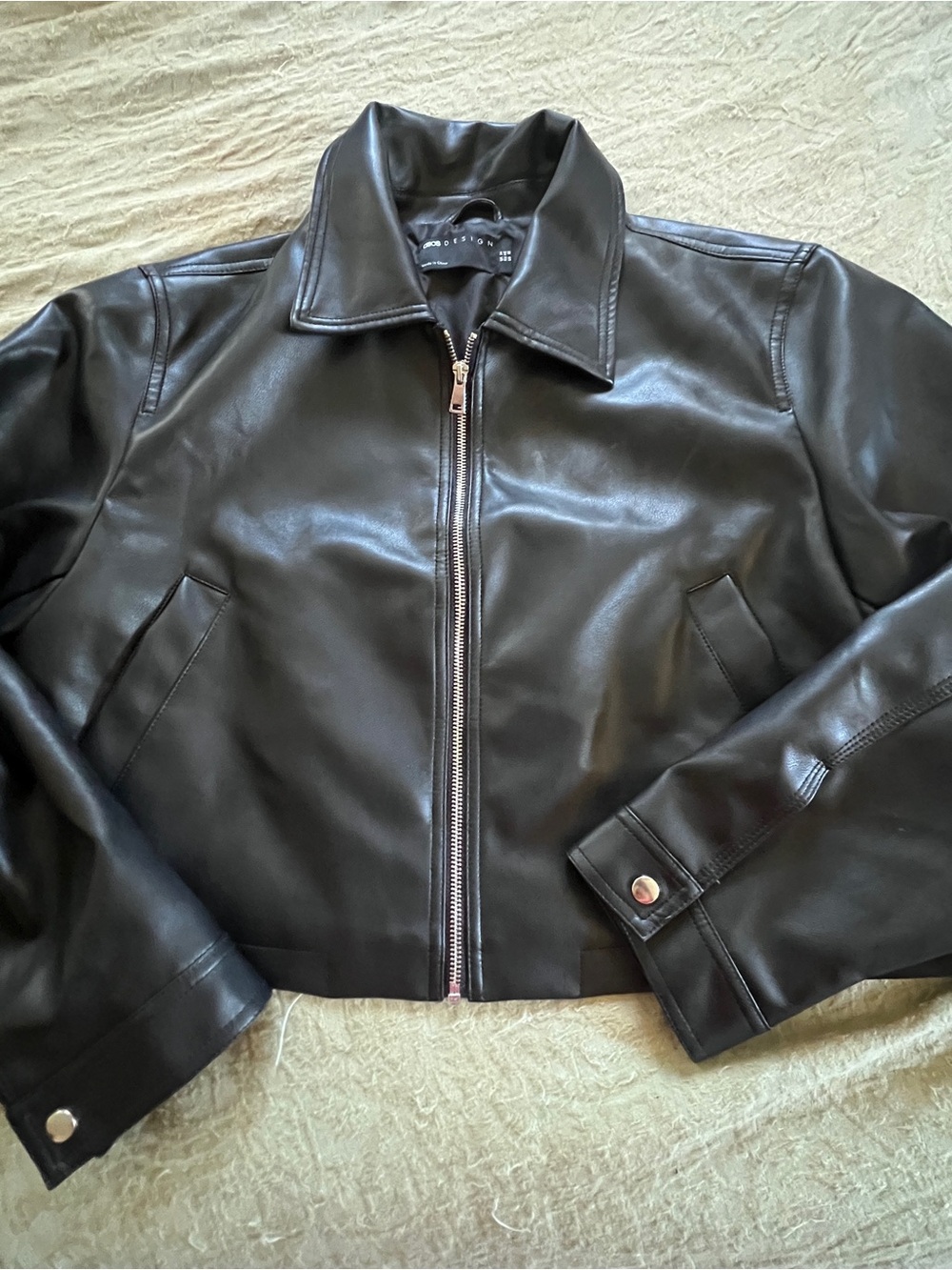 ASOS Design Black Faux Leather Full Zip Edgy Punk Rocker Biker Jacket US Sz 10